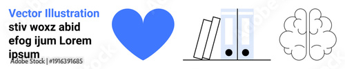 Education, learning, cognitive development, emotional intelligence, love, knowledge. A blue heart, two books and an abstract brain are . Education and learning concept