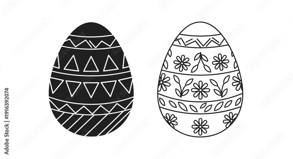 Fototapeta premium Two intricate black and white easter egg designs with patterns and decorations Vector