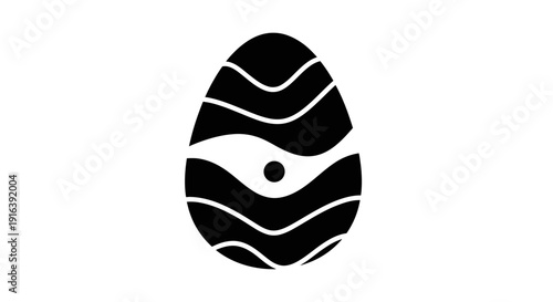 Black and white abstract egg design with wavy lines and a dot in the center Vector