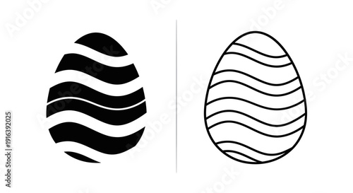 Stylized black and white egg designs with wavy lines and patterns Vector