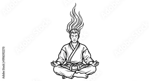 Martial Artist Meditating in Lotus Pose with Fiery Aura