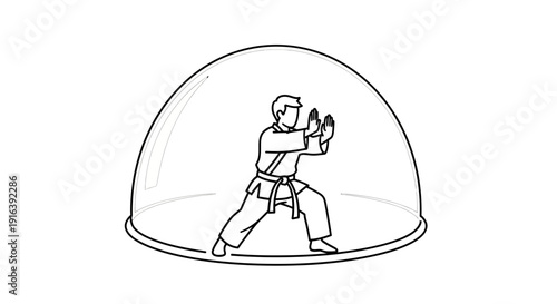 Martial Artist in Protective Dome Shield, Karate Training, Self Defense Concept, Force Field