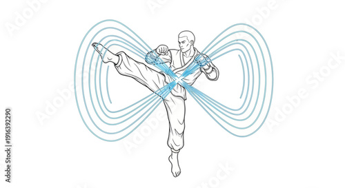 Martial Artist Performing Dynamic Kick with Energy Aura