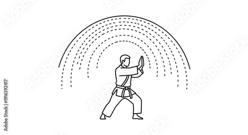 Martial Arts Master Performing Defensive Stance with Energy Waves