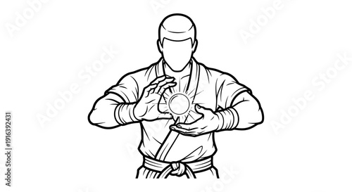 Martial Arts Master Performing Energy Ball Attack, Karate Black Belt Warrior