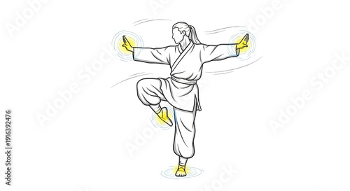 Martial Arts Warrior Performing Dynamic Stance with Energy Aura
