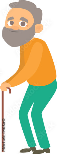 Old man walking with cane. Senior person character