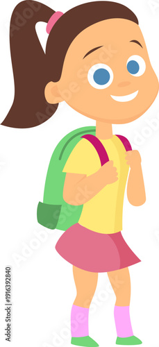 School girl character. Cartoon kid happy smiling