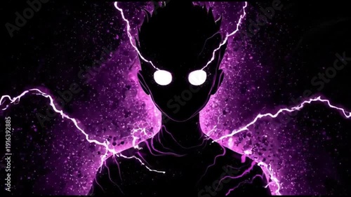 Anime-style illustration of a character with glowing eyes and purple lightning