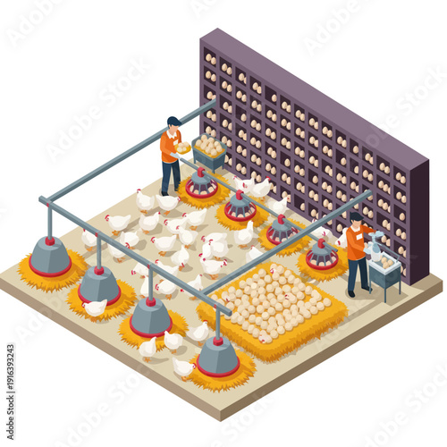 Poultry Farm Workers Managing Chickens.