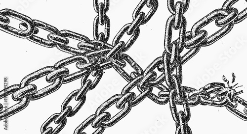 broken chains, freedom concept, black and white illustration
