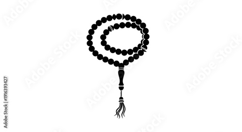 Black Prayer Beads with Tassel on White.