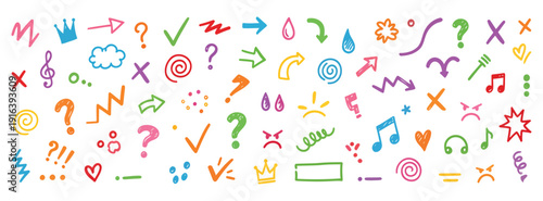 Chalk doodles on blackboard. Spirals, clouds, stars, and arrows. Playful chalk doodles, whimsical designs. Creative chalk doodles, artistic expressions