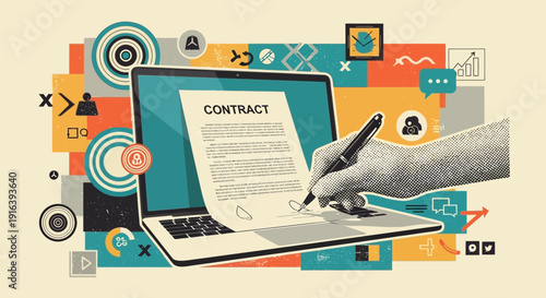 signing contract online, digital signature, business agreement, technology concept