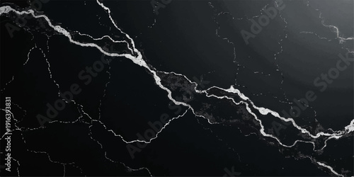 A powerful bolt of blue electric lightning strikes through the dark night sky during a dangerous thunderstorm, flashing bright energy across the black abstract nature