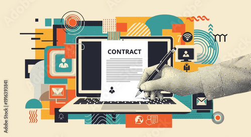 online contract signing, digital agreement, business concept