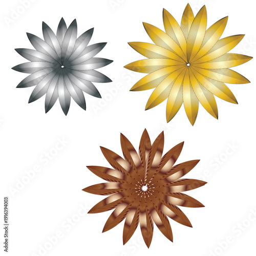 abstract floral graphics that resemble decorative wall hangings or vector illustrations.