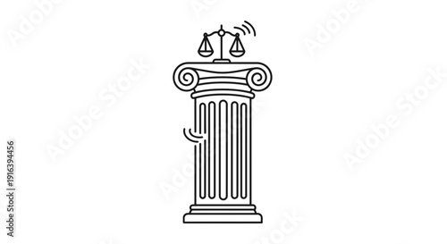 Law Scales on Ionic Column, Symbol of Justice and Legal System