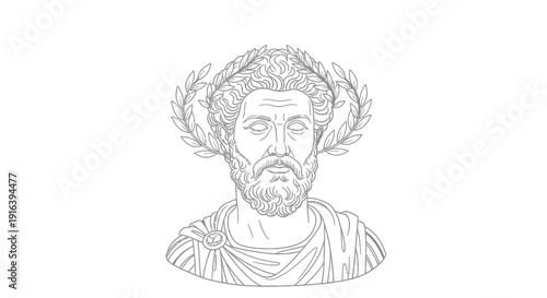 Line Art Bust of Roman Emperor with Laurel Wreath