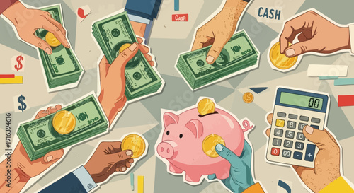 financial investment, money saving, cash flow, piggy bank, calculator