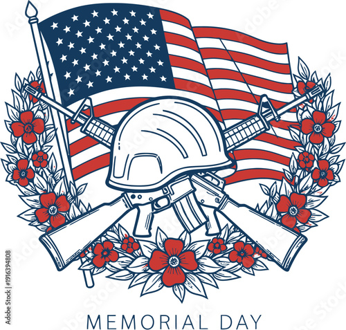 Memorial day tribute patriotic american flag helmet roses veterans honor