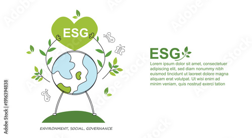 ESG concept illustration showing care for environment, society, and governance. Friendly flat design symbolizing sustainable responsibility and green business values. Vector eps 10