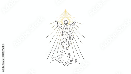 Jesus Christ Ascending to Heaven, Divine Light, Religious Symbolism, Christian Art