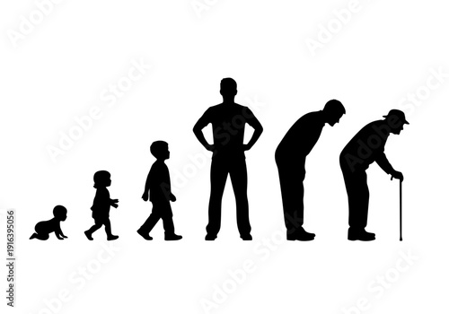 The Cycle of Life: A Silhouette Progression From Infancy and Childhood to Senior Years