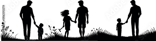 Family Holding Hands Silhouette Father and Children Bond