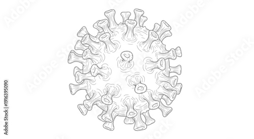 Hand Drawn Sketch of a Coronavirus Particle, Medical Illustration