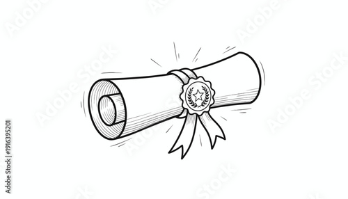 Hand-drawn diploma scroll with wax seal and ribbon, representing achievement and graduation