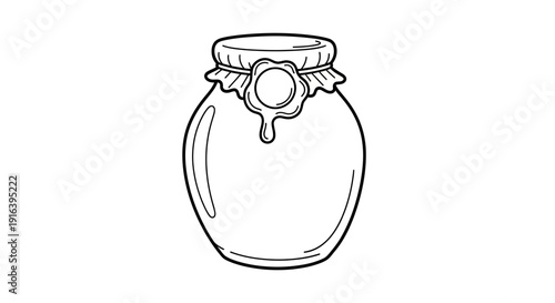 Hand-drawn honey jar with wax seal, isolated on white background, doodle style