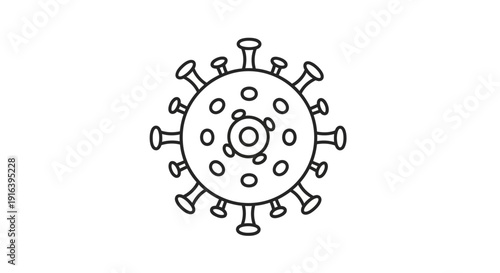 Hand-drawn illustration of a coronavirus particle, simple line art