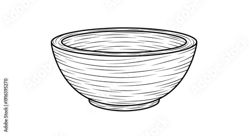 Hand-drawn illustration of a simple ceramic bowl with horizontal lines, isolated on white background.