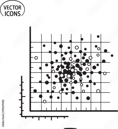 Black and white scatter plot with grid and circles graph data statistics