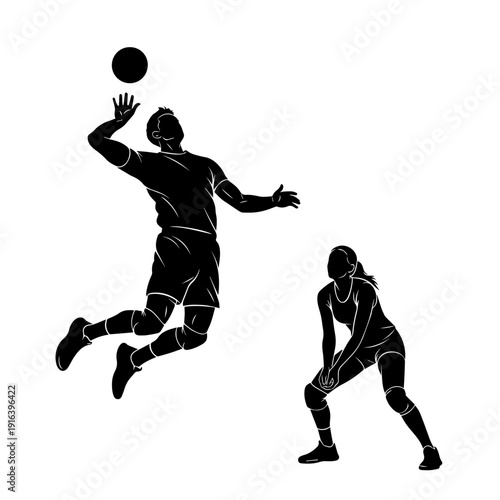 Volleyball Masters in Motion: A Collection of Professional Athlete Shapes Ready for Game Day Action