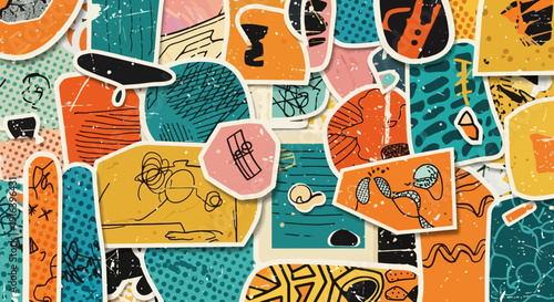 abstract collage background, colorful shapes, vintage texture