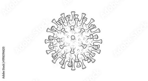 Black and White Sketch of a Coronavirus Particle, Scientific Illustration