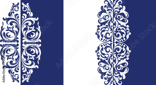 Elegant baroque style vertical ornamental motifs with intricate floral scrollwork, ideal for luxurious print borders