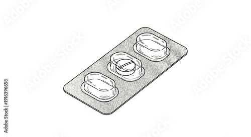 Blister pack with three pills, one pill removed, medical packaging, healthcare concept