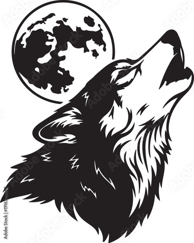 A wolf howls at the moon in the night Vector, illustration