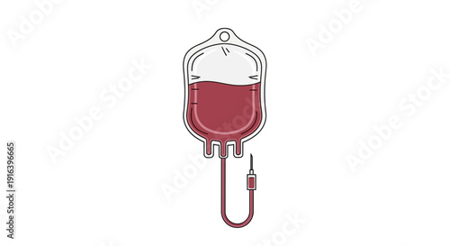 Blood bag for transfusion, medical concept, red liquid in IV bag with tubing and connector