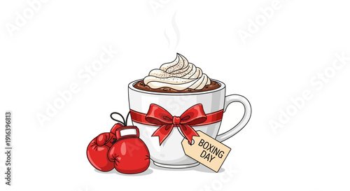 Boxing Day Hot Chocolate with Festive Ribbon and Mini Gloves