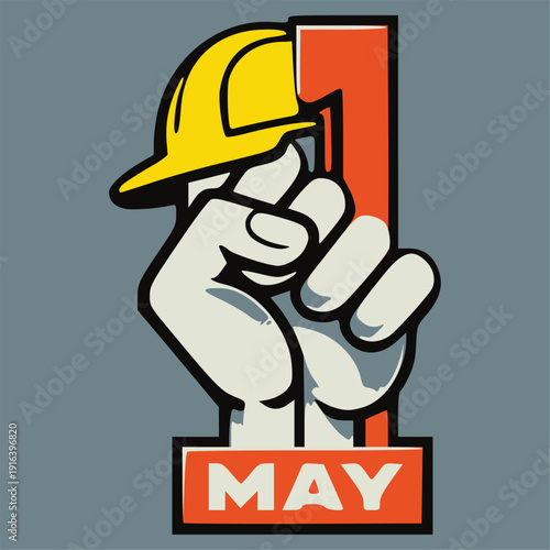 International Workers’ Day Vector Illustration, Worker Holding Hammer, Creative Design on Red and White Background
