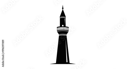 Black Silhouette Illustration of Lighthouse Tower Structure.