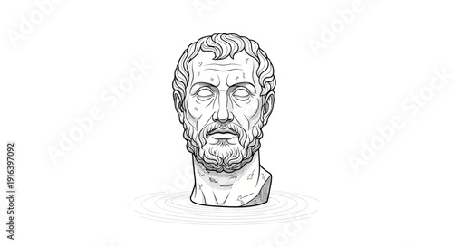 Ancient Greek Bust Sculpture, Marble Head of a Philosopher with Beard, Classical Art