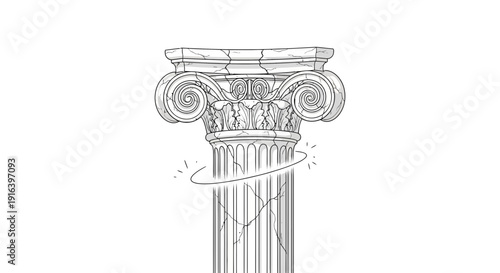 Ancient Greek Ionic Column Cracking and Breaking with Swirling Lines