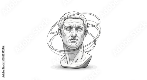 Ancient Roman Bust Sculpture with Swirling Abstract Lines
