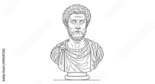 Ancient Roman Emperor Bust Sculpture, Marble Statue of a Bearded Man, Classical Art