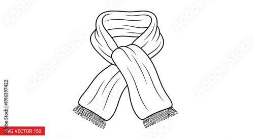 Winter Scarf Icon, Hand-Drawn Vector Illustration, Black and White